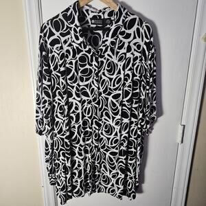 Maggie Barnes Black White Button Up Relaxed Shirt Womens Size 30W Lagenlook Art